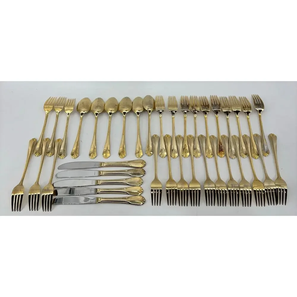 Hampton Silversmith Stainless Steel Gold Tone Flatware Spoon Fork